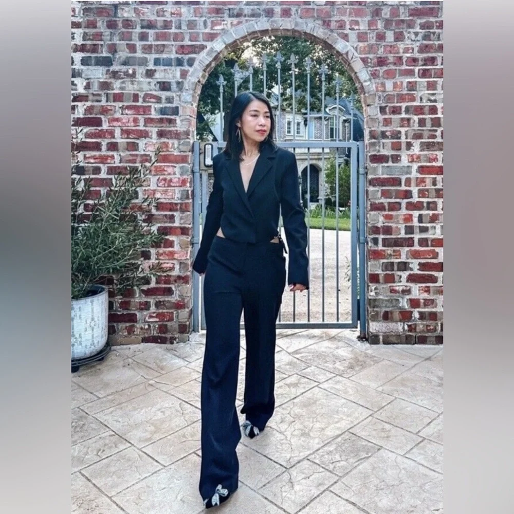 ZARA ~ BLACK CUT-OUT FULL LENGTH JUMPSUIT BLAZER - Picture 8 of 15